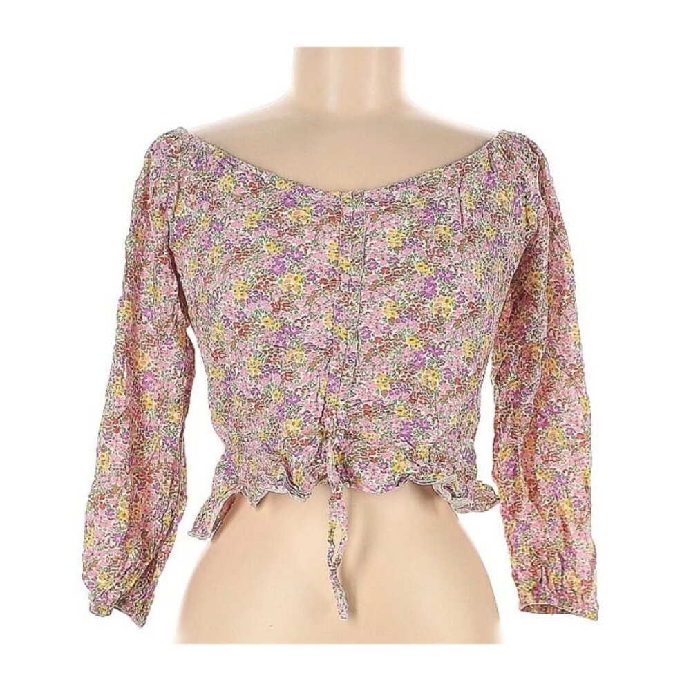 Japna Floral Smocked Off Shoulder Top Shirt Womens Medium Adjustable Tie‎